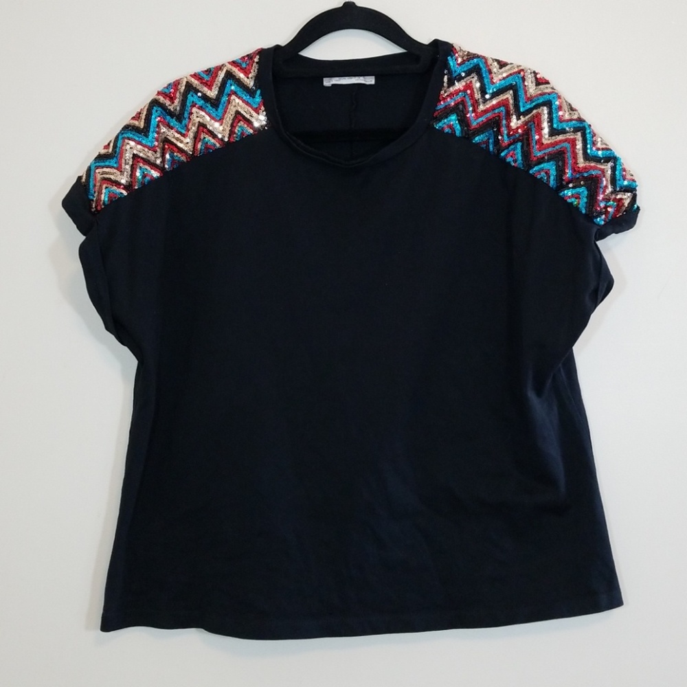 Zara Black Crop Sequen Patch Top - image 2